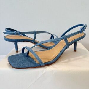 Schutz Heloise Blue Denim Strappy Sandals Size 8.5